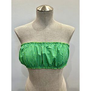 We Wore What NWT Scrunchie Bandeau Seersucker Bikini Top in Green/Blue Size M